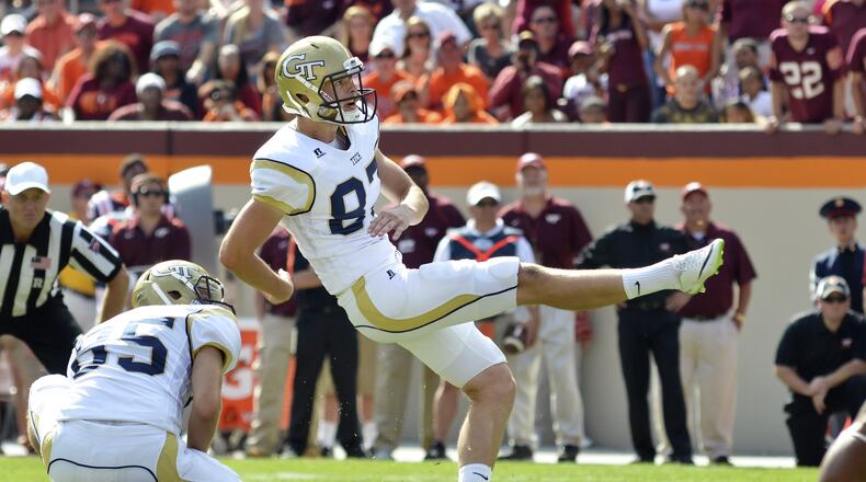 Harrison Butker took on a field-goal challenge Thursday with the same mettle he showed last September in Blacksburg, Va. (Photo by Michael Shroyer/Getty Images)