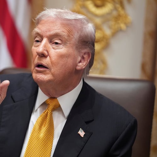 President Donald Trump speaks with reporters during a meeting with Hungary's Prime Minister Viktor Orban in the Cabinet Room of the White House, Friday, Nov. 7, 2025, in Washington. (AP Photo/Evan Vucci)
