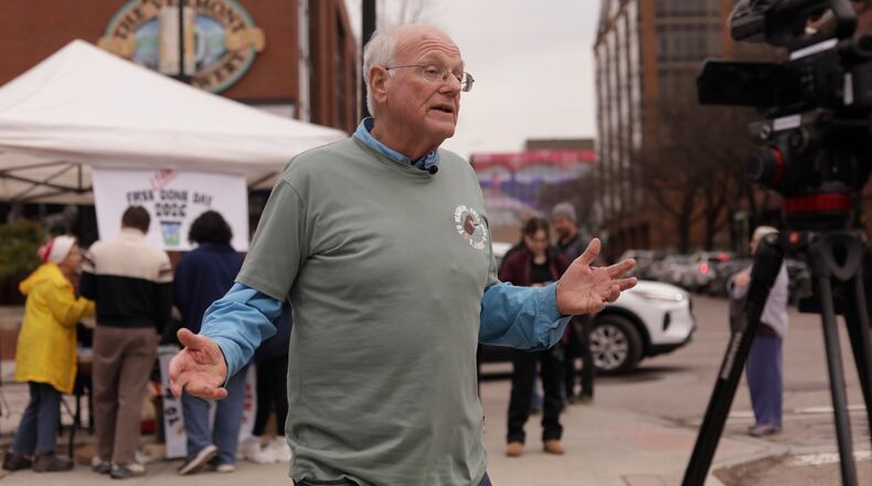 Ben and Jerry's co-founder Ben Cohen speaks during an interview about his Free the Cone Day campaign, asking supporters to help restore the company's independence and protect its social mission on Free Cone Day in Burlington, Vt., Tuesday, April 14, 2026. (AP Photo/Amanda Swinhart)