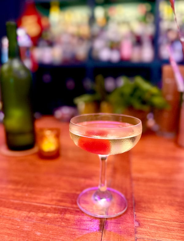 A tomato take on a classic Alaska cocktail, Talat Market's Heirloom Alaska is herbaceous and savory. (Angela Hansberger for the AJC)