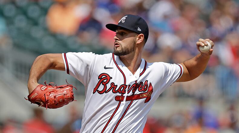 Atlanta Braves pitcher Kyle Muller works against the Miami Marlins in the first inning of a baseball game Saturday, July 3, 2021, in Atlanta. (AP Photo/Ben Margot)