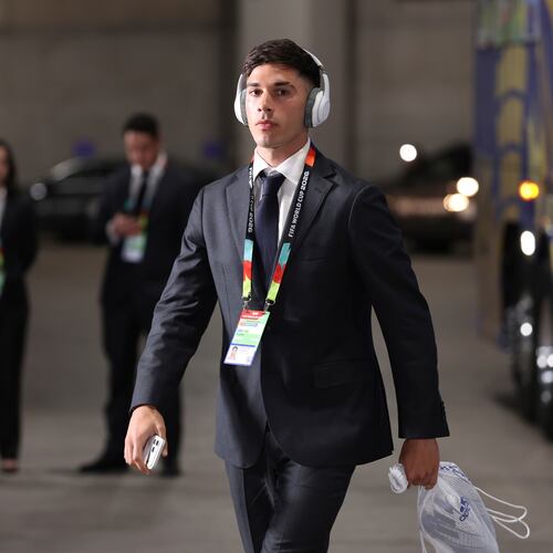 Australia's Cristian Volpato arrives at the stadium ahead the World Cup round of 32 soccer match between Australia and Egypt in Arlington, Texas, near Dallas, Friday, July 3, 2026. (AP Photo/Sam Hodde)