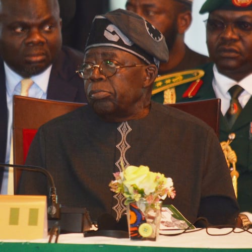 FILE - Nigerian President Bola Ahmed Tinubu attends an ECOWAS meeting in Abuja, Nigeria, Sunday, June 22, 2025. (AP Photo/Olamikan Gbemiga, File)