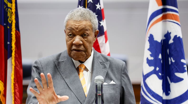 Fulton County Board of Commissioners Chairman Robb Pitts addressed press members at the Fulton County Gov. Center on Wednesday, March 5, 2025. (Miguel Martinez/AJC)