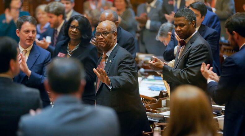 1/22/18 - Atlanta - Rep. Calvin Smyre, D - Columbus, was warmly welcomed back to the House chamber today. Smyre missed the opening days of the session for medical reasons and returned for the first time today. BOB ANDRES /BANDRES@AJC.COM