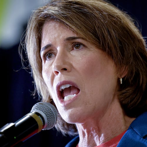 Candidate for Rhode Island governor Helena Buonanno Foulkes speaks during a Get Out the Vote event, Sunday, Aug. 30, 2026, in Providence. (AP Photo/Mark Stockwell)