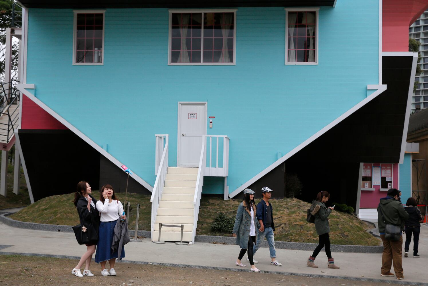 Colorful three-story property