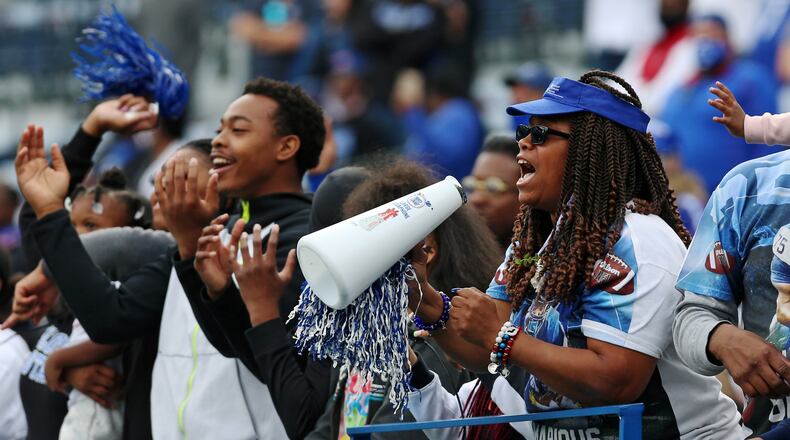 Georgia State fans celebrate a victory after the Georgia State University vs. Georgia Southern University football game on Saturday, November 28, 2020, at Georgia State University Stadium in Atlanta. Georgia State defeated Georgia Southern 30-24. CHRISTINA MATACOTTA FOR THE ATLANTA JOURNAL-CONSTITUTION