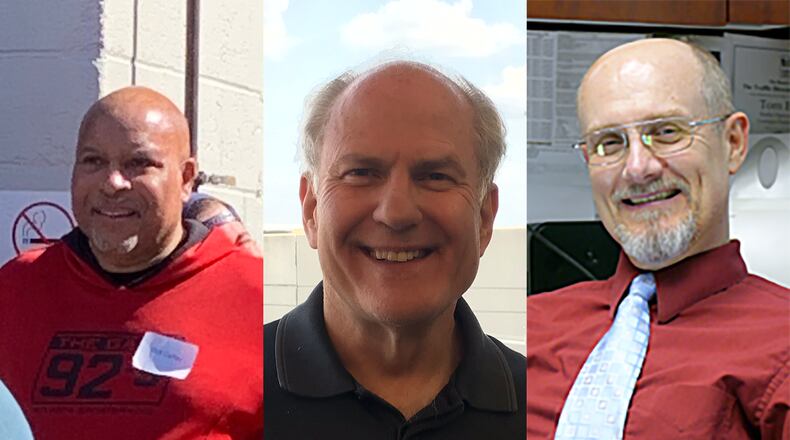 Audacy Atlanta market manager Rick Caffey, WSB morning host Scott Slade and GPB radio operations manager Tom Barclay are among the 2023 GAB Hall of Fame inductees. RODNEY HO/rho@ajc.com/CONTRIBUTED