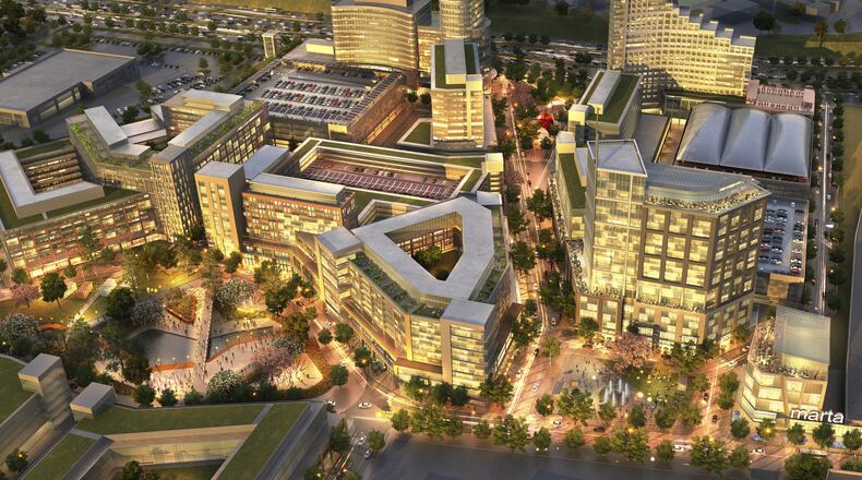 A rendering of the corporate campus portion of the proposed Assembly development in Doraville. The Integral Group and partners propose converting the former General Motors plant in Doraville into a $1.6 billion mixed-use development.