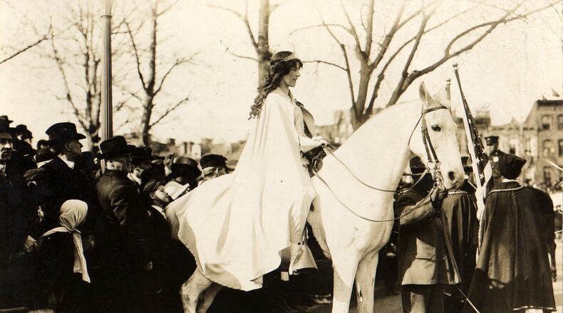 Inez Milholland at the National American Woman Suffrage Association parade in Washington, D.C., March 3, 1913