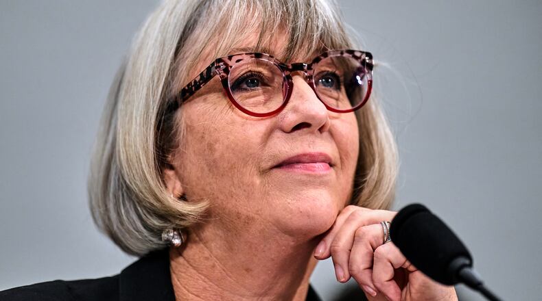 Anthea Hartig, Director of the National Museum of American History, part of the Smithsonian Institute, testifies during a House Committee on Oversight and Government Reform Subcommittee on Delivering on Government Efficiency hearing about the Smithsonian, Tuesday, July 21, 2026, in Washington. (AP Photo/Jacquelyn Martin)