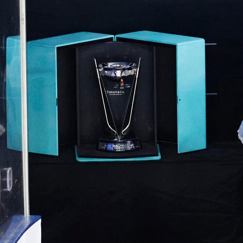 FILE - The Walter Cup is displayed before being presented to Minnesota after after they defeated Boston in Game 5 of the finals to win the PWHL, May 29, 2024, in Lowell, Mass. (AP Photo/Mary Schwalm)