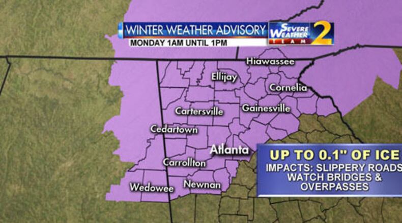 Any icy blast is set to hit north Georgia on Monday.