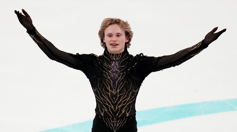 Ilia Malinin competes during the men's free skate competition at the U.S. Figure Skating Championships, Saturday, Jan. 10, 2026, in St. Louis. (AP Photo/Jeff Roberson)
