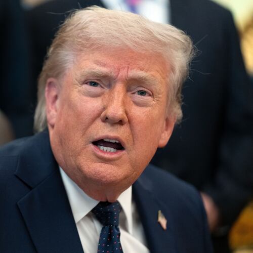 President Donald Trump speaks during an event on health care affordability in the Oval Office at the White House, Thursday, April 23, 2026, in Washington. (AP Photo/Mark Schiefelbein)