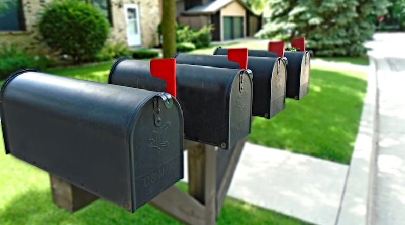 Image of residential mailboxes.