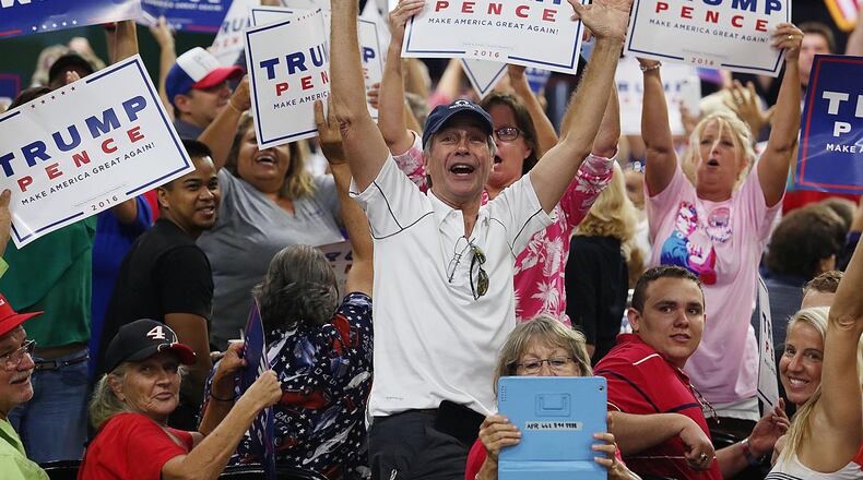 Supporters yell during a campaign rally for Republican presidential candidate Donald Trump in Kissimmee, Fla., on Thursday. Stephen M. Dowell/Orlando Sentinel/TNS