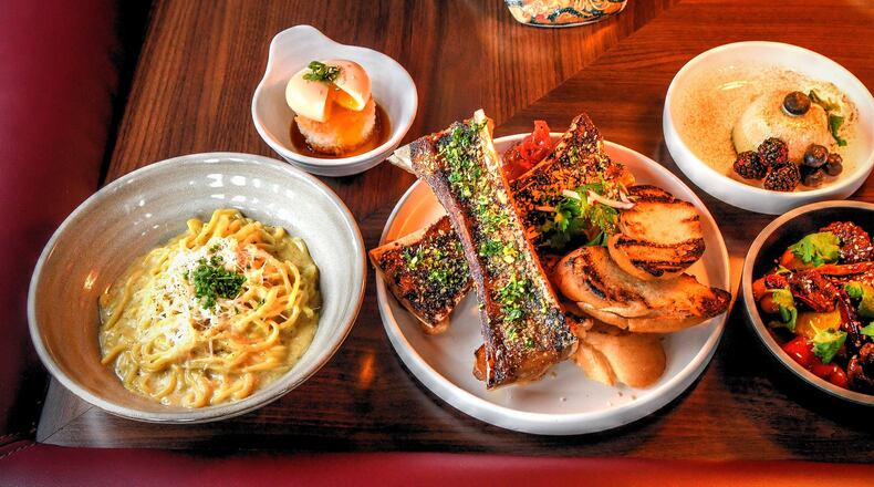 Top two from left: Shoyu Tomago, Panna Cota. Bottom row from left: "Cacio Pepe", Roasted Bone Marrow, Vegetarian General Tso's Chicken. CONTRIBUTED BY CHRIS HUNT PHOTOGRAPHY