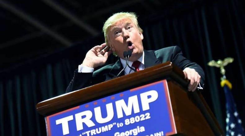 Trump speaks at Georgia World Congress Center on Feb. 21, 2016. HYOSUB SHIN / HSHIN@AJC.COM