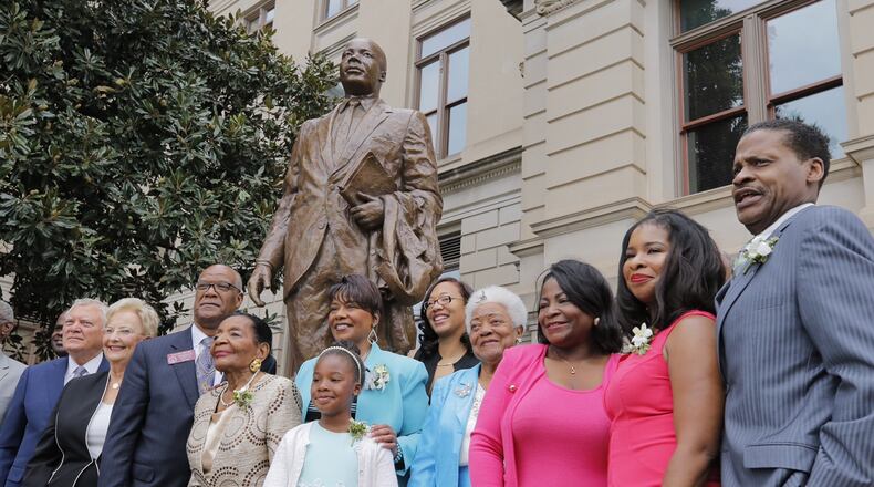 The family of Martin Luther King Jr., with Bernice King in the center, at Monday's ceremonies. Bob Andres, bandres@ajc.com