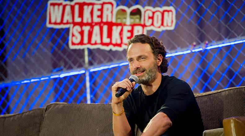 Andrew Lincoln, who plays Rick on AMC’s hit TV show “The Walking Dead,” will be at Walker Stalker Con Atlanta on Saturday, Oct. 18. The three-day zombie, horror and sci-fi fan gathering is heavy on “The Walking Dead.” Here, he’s shown speaking during last November’s event. CONTRIBUTED BY JONATHAN PHILLIPS / SPECIAL