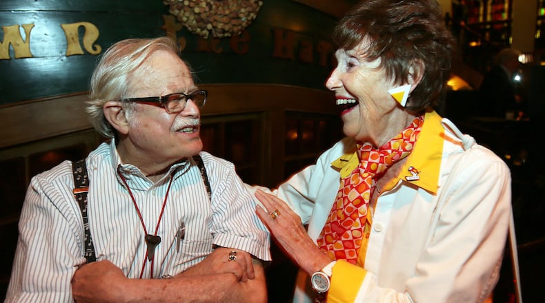 Dante Stephenson chats with Liz Bairs at a private party at his Dante's Down the Hatch restaurant in Atlanta in June.