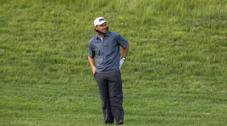 England's Tommy Fleetwood looks down the ninth hole during the second round of the RBC Canadian Open in Caledon, Ont., on Friday, June 12, 2026. (Nick Iwanyshyn/The Canadian Press via AP)
