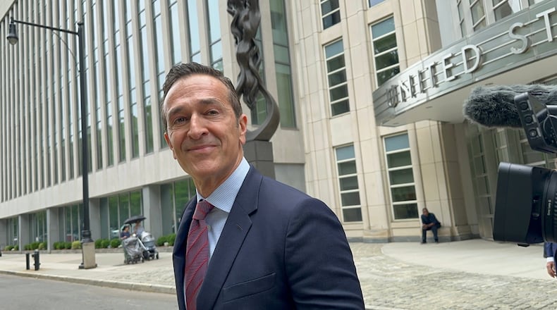 Hernan Lopez, the former CEO of Fox International Channels, leaves a federal courthouse in the Brooklyn borough of New York on May 27, 2026. (AP Photo/Larry Neumeister)