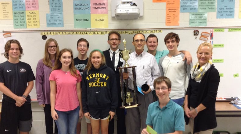 German teacher Tim Holt was presented with a trophy and several students received prizes for their performance on on German language proficiency tests.
