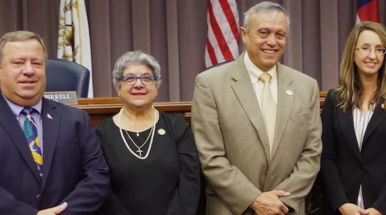 The Cobb Board of Commissioners has changed the CobbTV Government Access Channel Policy. Commissioners (l-r) are Bob Ott, JoAnn Birrell, Chairman Mike Boyce, Keli Gambrill and Lisa Cupid. (Courtesy of Cobb County)