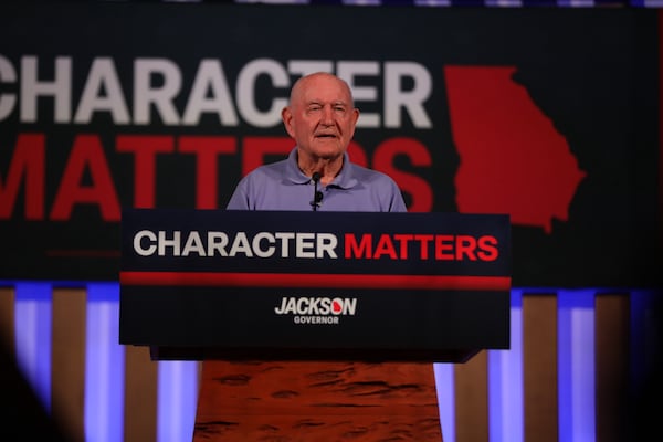 Former Gov. Sonny Perdue campaigns for Republican candidate for governor Rick Jackson in Perry, Ga. on Sept 4., 2026. (Riley Bunch/riley.bunch@ajc.com)