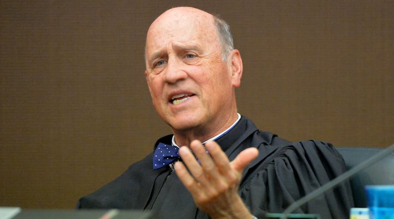 Fulton County Superior Court Judge Jerry Baxter presides over the APS cheating trial last week. KENT D. JOHNSON / KDJOHNSON@AJC.COM