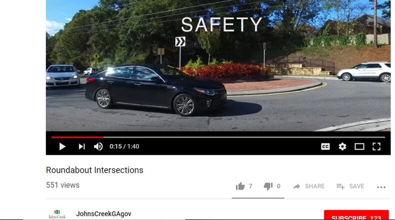 A “Navigating Roundabouts” video by Johns Creek teaches drivers how to safety get through one of those new traffic circles. CITY OF JOHNS CREEK via YouTube