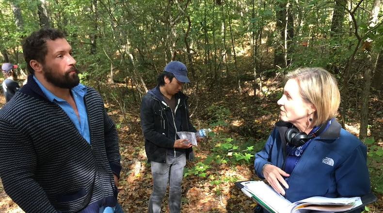 Director Georgia Tanner (right) for ID's 'Your Worst Nightmare" consults with cinematographer Daniel Friedberg. They work for Atlanta-based Crazy Legs Productions. Here she is at Panola Mountain State Park in Stockbridge in October shooting an episode of "Your Worst Nightmare." CREDIT: Rodney Ho/ rho@ajc.com