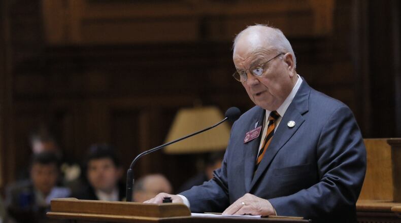 Rep. Bubber Epps, R-Dry Branch, introduces his bill to boost funding for transit projects on Thursday, Feb. 23, 2017, in the Georgia House of Representatives. BOB ANDRES / BANDRESa@AJC.COM