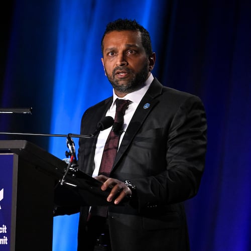 FBI Director Kash Patel speaks at the Rx and Illicit drug Summit, Wednesday, April 8, 2026, in Nashville, Tenn. (AP Photo/John Amis)