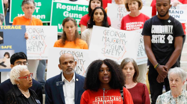 Clark Atlanta student LaDeija Kimbrough speaks at a news conference with elected officials and gun safety advocates at the Georgia Capitol on Tuesday.