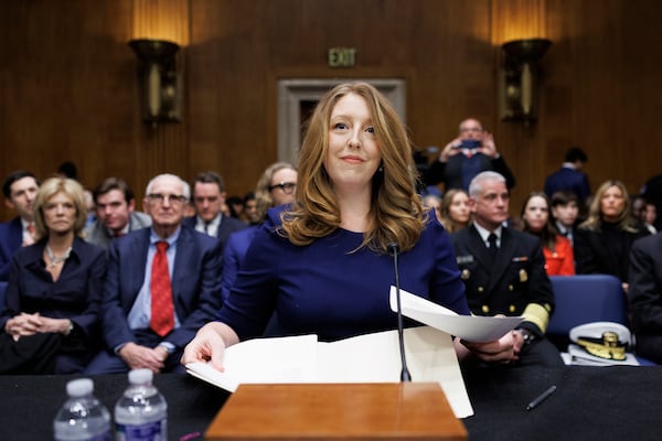Dr. Casey Means takes her seat at the start of a Senate Health, Education Labor and Pension Committee confirmation hearing for U.S. Surgeon General on Capitol Hill Wednesday, Feb. 25, 2026, in Washington. (Tom Brenner/AP)