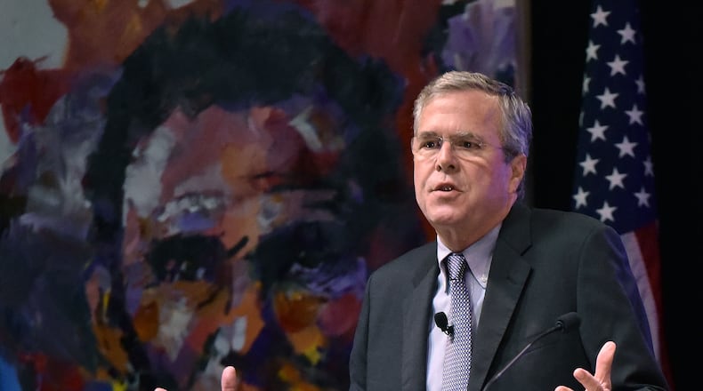 Former Florida Gov. Jeb Bush speaks during the RedState Gathering at Intercontinental Buckhead Hotel on Saturday, August 8, 2015.(AJC/Hyosub Shin)