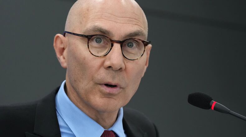 FILE - U.N. High Commissioner for Human Rights Volker Turk speaks to the media during a press conference in Seoul, South Korea, May 13, 2026. (AP Photo/Lee Jin-man, File)