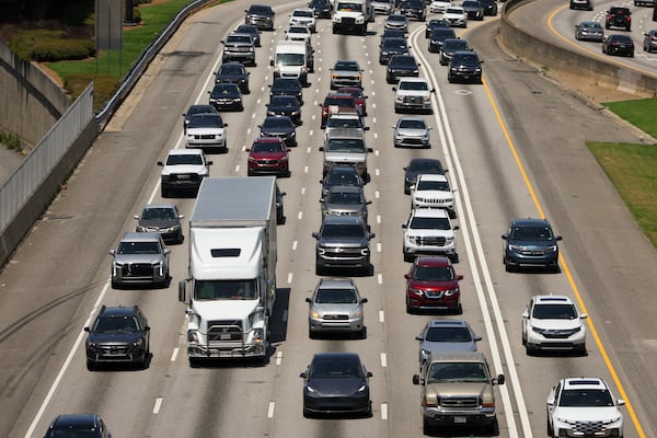 Automobiles travel in traffic along the connector in Atlanta.