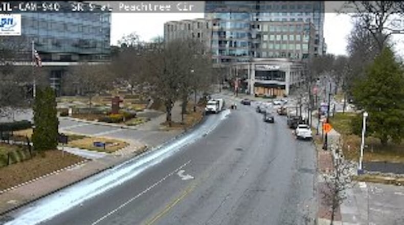 A water main break was causing icy road conditions on a portion of Peachtree Street Monday afternoon. Photo Credit: Georgia Department of Transportation.