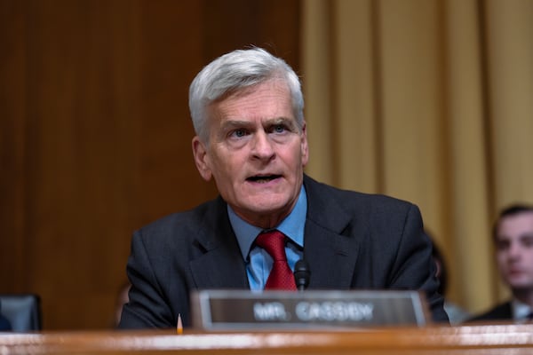 FILE - Sen. Bill Cassidy, R-La., votes aye at the final moment as the Senate Finance Committee holds a roll call vote to approve the nomination of Robert F. Kennedy Jr. to lead the Health and Human Services Department, at the Capitol in Washington, Feb. 4, 2025. (AP Photo/J. Scott Applewhite, File)