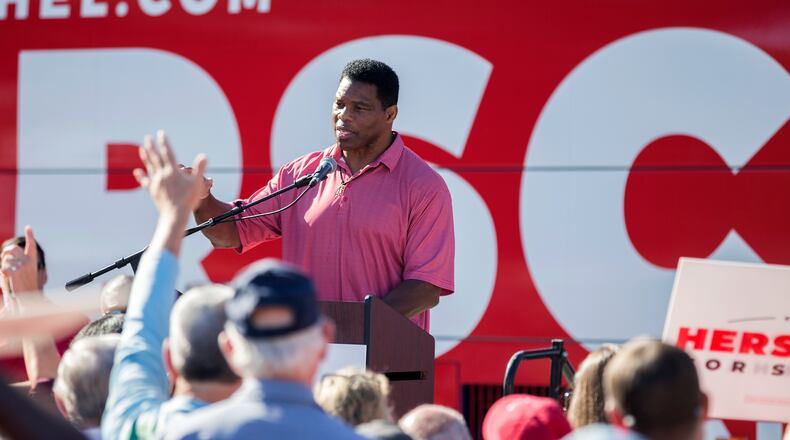 Georgia Republican Senate candidate Herschel Walker speaks to during a Unite Georgia Bus Stop Tour on Saturday, Oct. 15, 2022, in Savannah. Walker is running against Democratic U.S. Sen. Raphael Warnock, and they participated in a debate Friday night in Savannah. (Photo: Stephen B. Morton for The Atlanta Journal-Constitution)