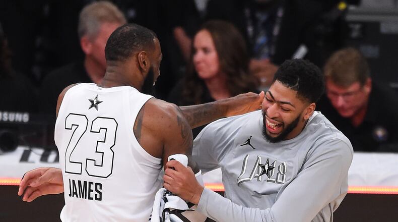 Back at last season' All-Star game, it was obvious that LeBron James and Anthony Davis really enjoyed each other's company. (Photo by Jayne Kamin-Oncea/Getty Images)