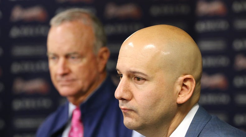 Braves president of baseball operations John Hart and general manager John Coppolella met with the media to discuss the 2016 season on Monday, Oct. 3, 2016, in Atlanta. (Curtis Compton/ccompton@ajc.com)