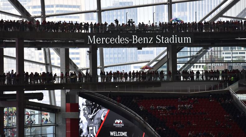 Mercedes-Benz Stadium will host two college football games this weekend. HYOSUB SHIN / HSHIN@AJC.COM