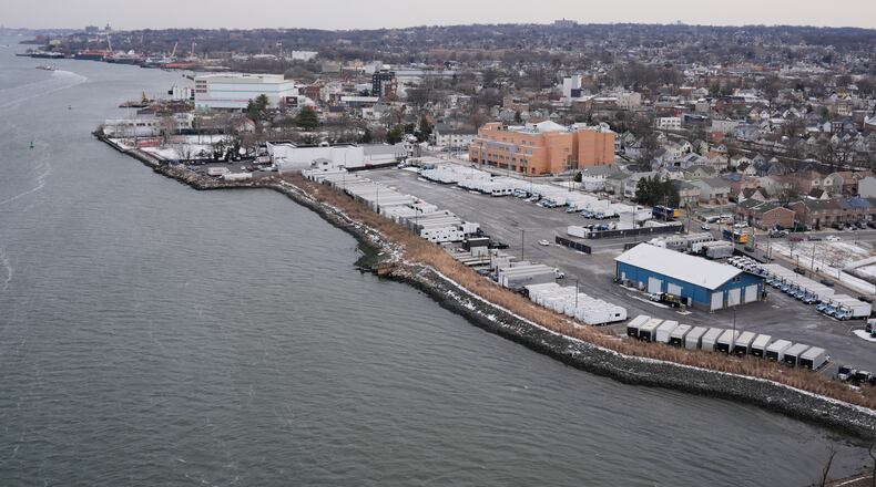 The coast of Staten Island is seen in New York, Friday, Jan. 23, 2026. (AP Photo/Seth Wenig)