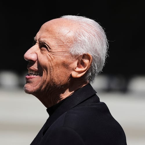 FILE - Former NBA basketball player and coach Lenny Wilkens smiles before his statue unveiling event outside Climate Pledge Arena, June 28, 2025, in Seattle. (AP Photo/Lindsey Wasson, File)